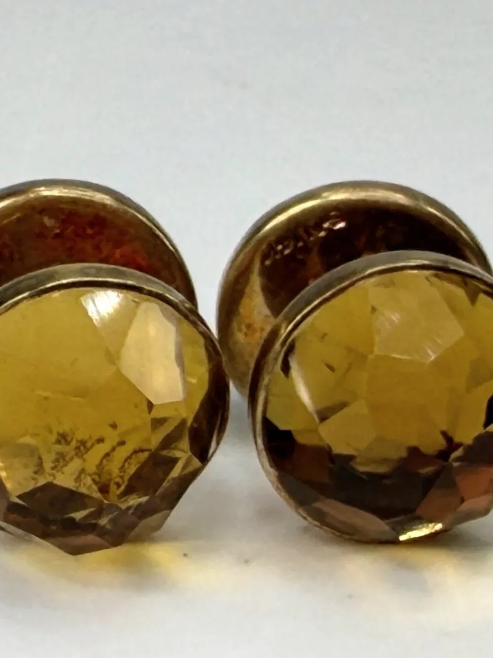 Antique Sansbury & Nellis 14K Gold Faceted Gemstone Cufflinks signed S-N SS492